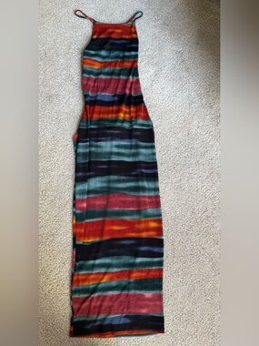 Striped Multicolor Maxi Dress with Teal, Red & Orange Stripes boho y2k